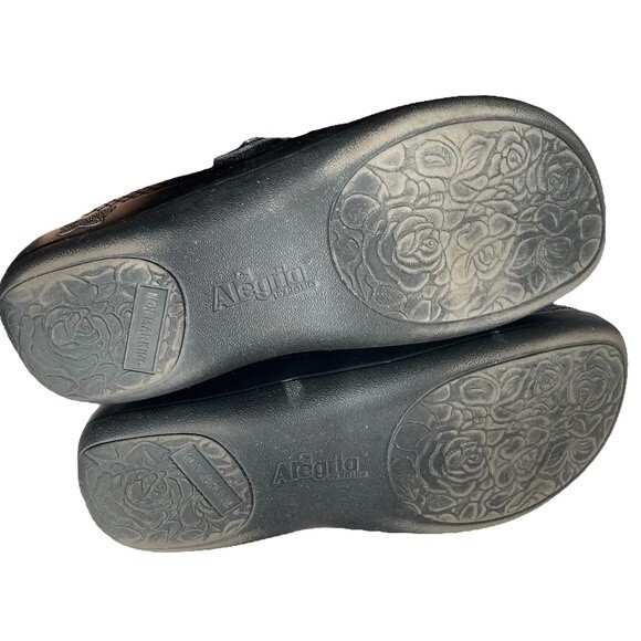 Alegria Slip On Clog Black Blue Shimmer Reptile Print Leather Size 36 Nursing - Picture 9 of 11